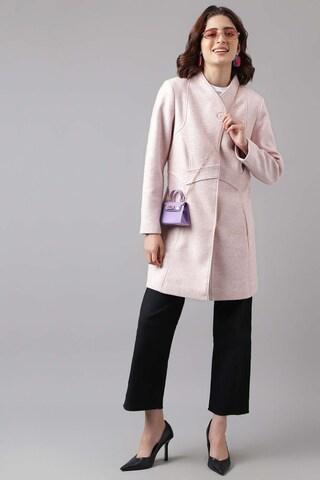 pink textured casual full sleeves mandarin women regular fit jackets