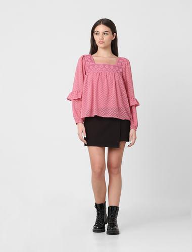 pink textured flared top