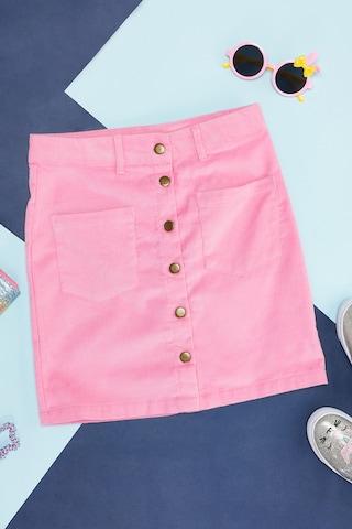 pink textured knee length  casual girls regular fit  skirt