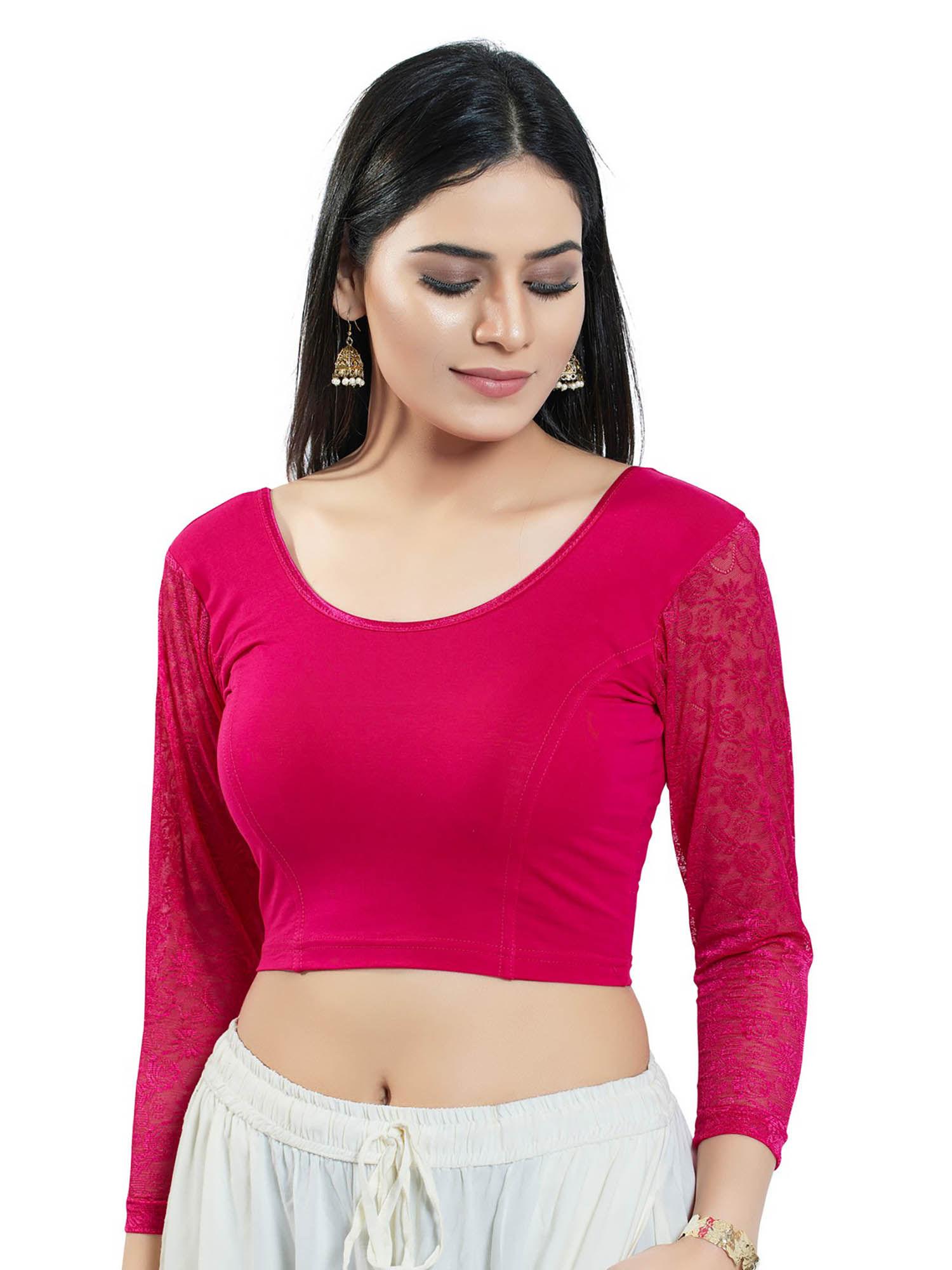 pink three fourth sleeves solid stretchable blouse