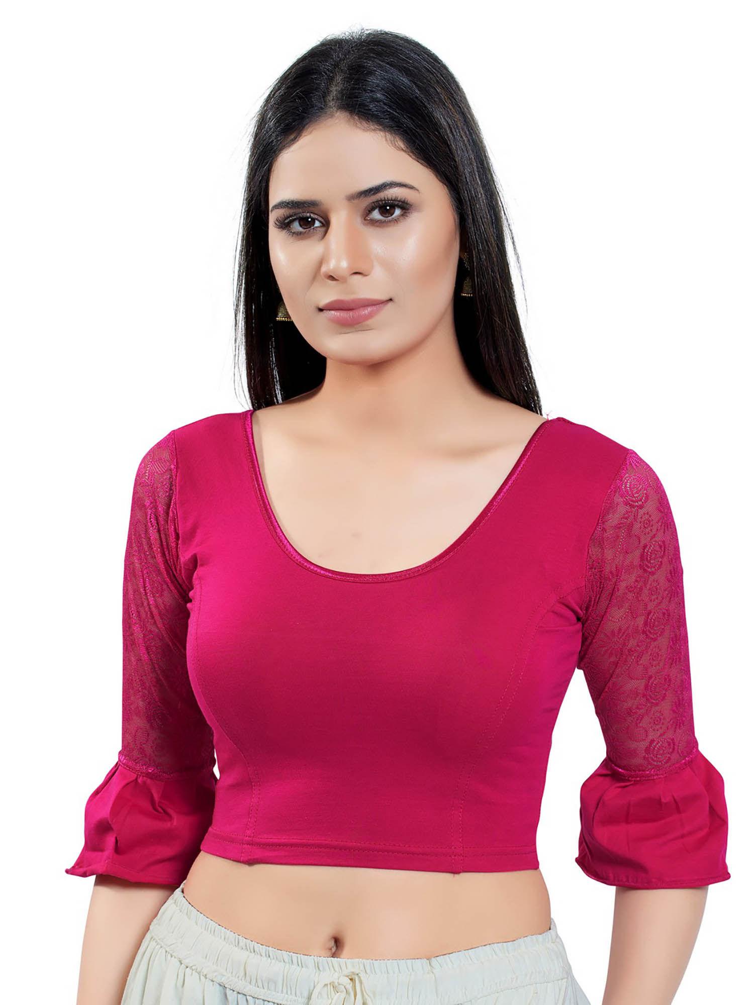pink three fourth sleeves solid stretchable blouse