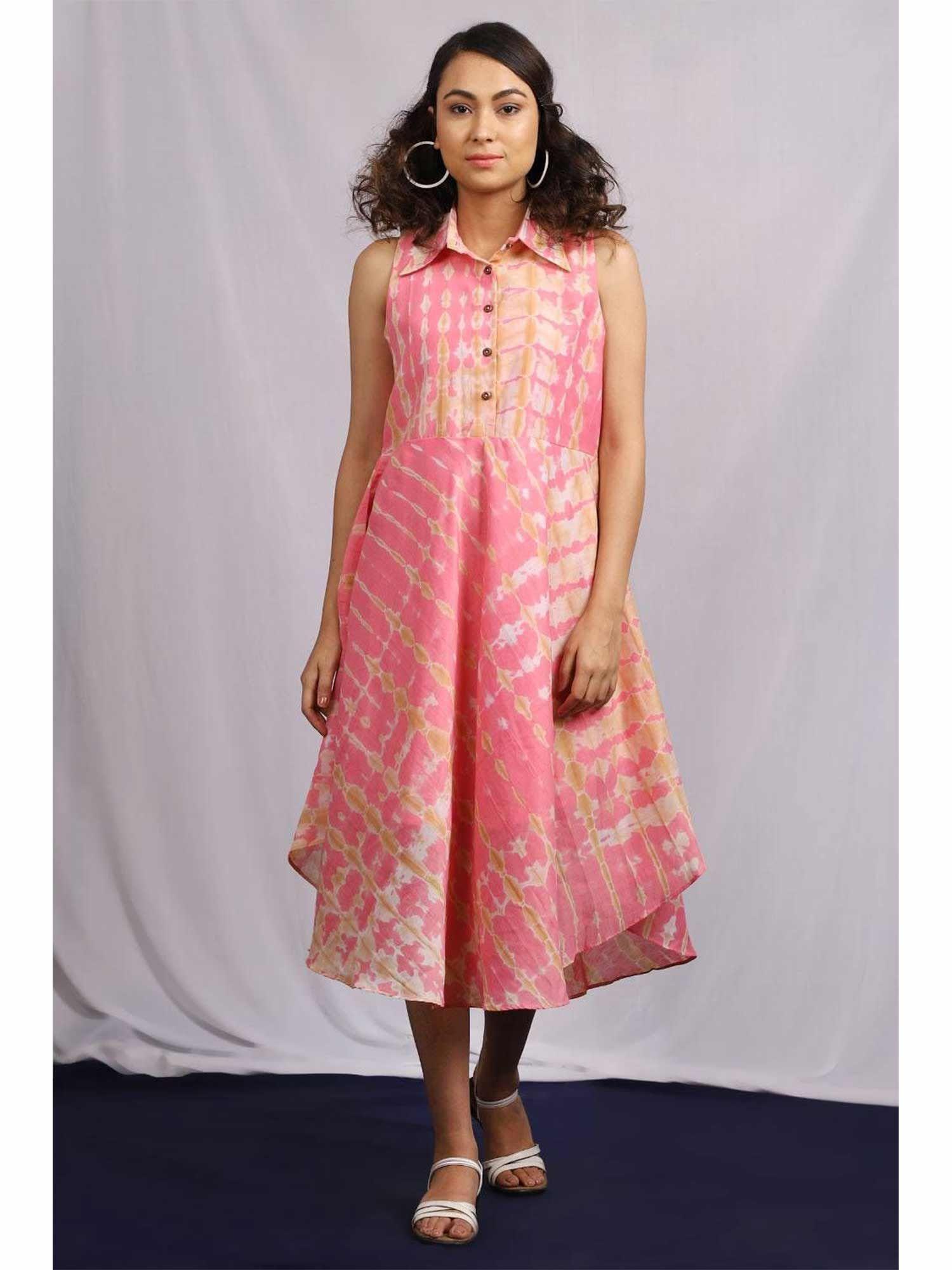 pink tie & dye chanderi dress