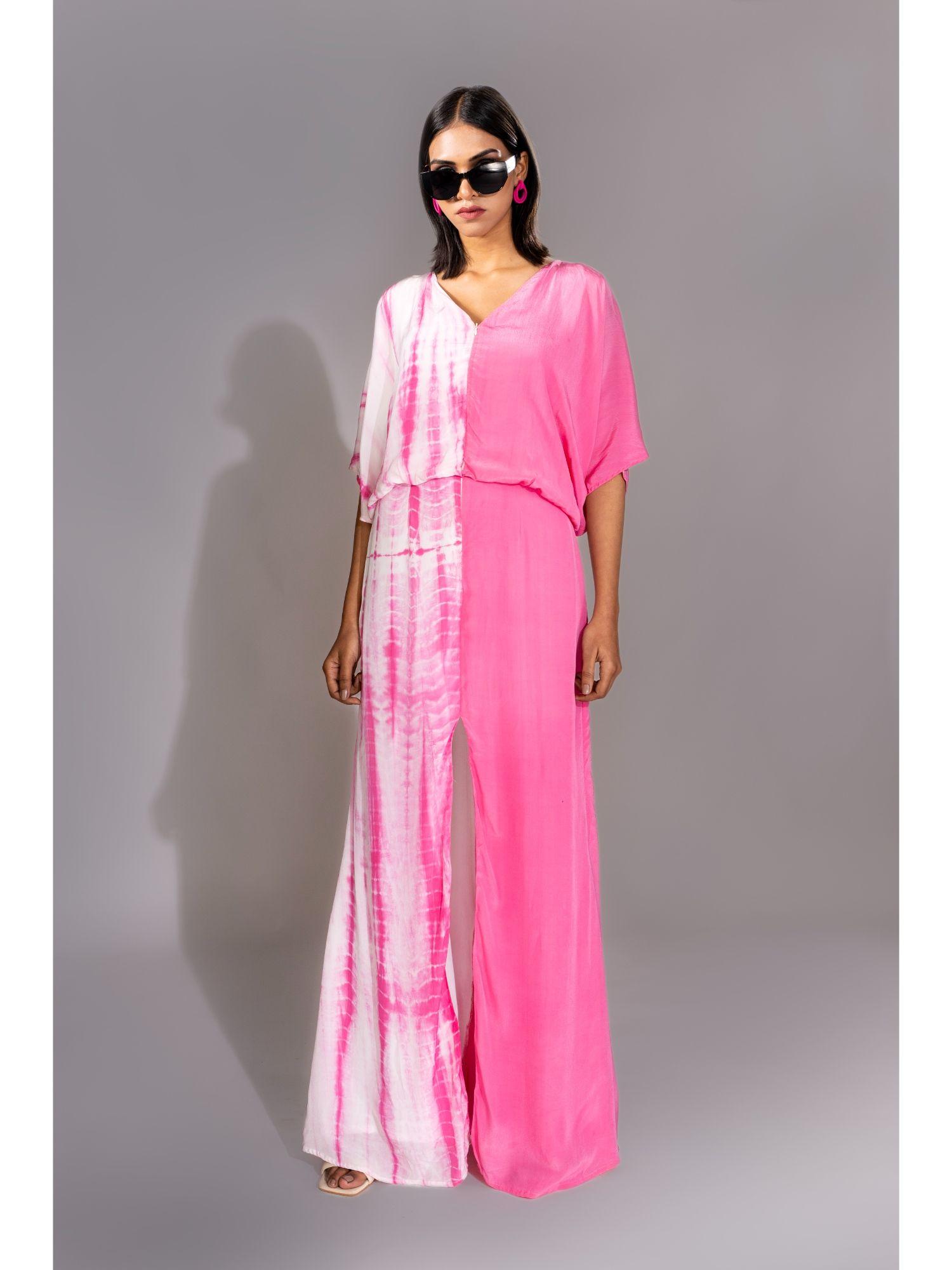 pink tie-dye half-half maxi straight dress