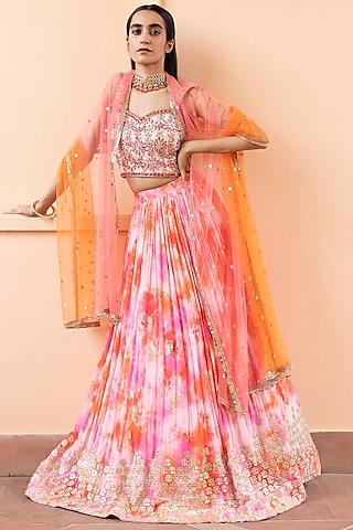 pink tie-dye lehenga set