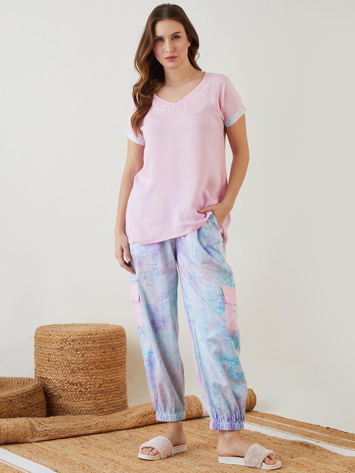 pink tie dye printed night suit (set of 2)