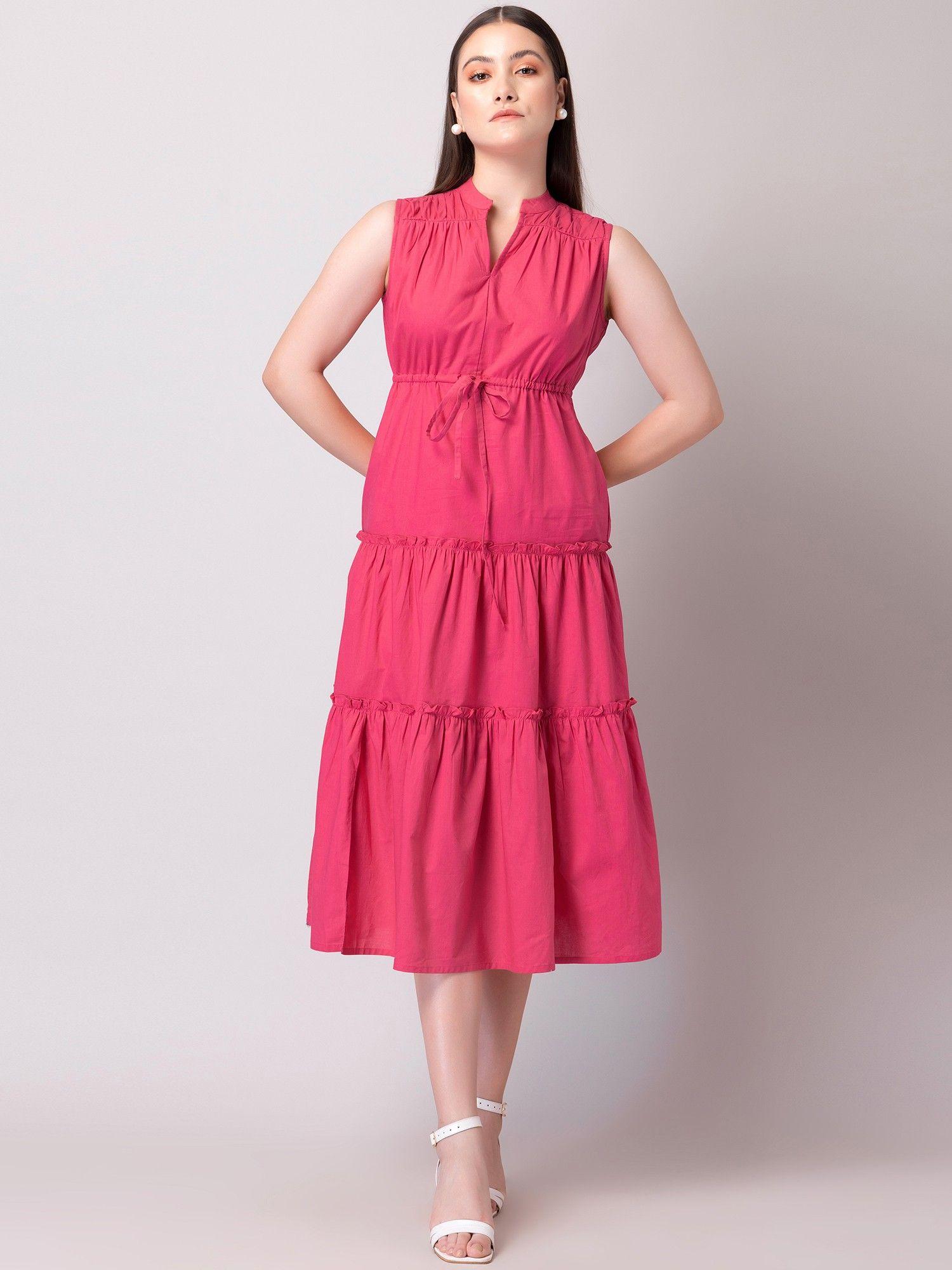 pink tiered cotton dress