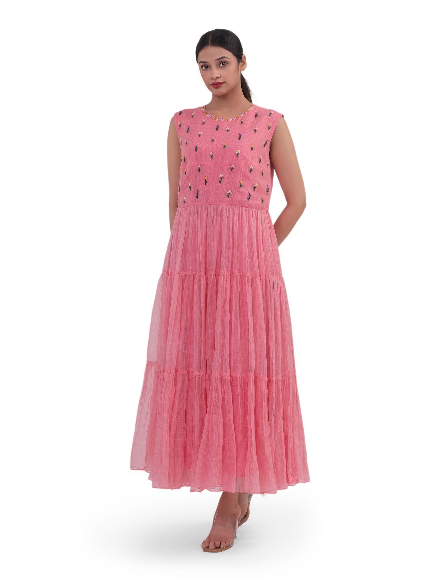 pink tiered maxi dress