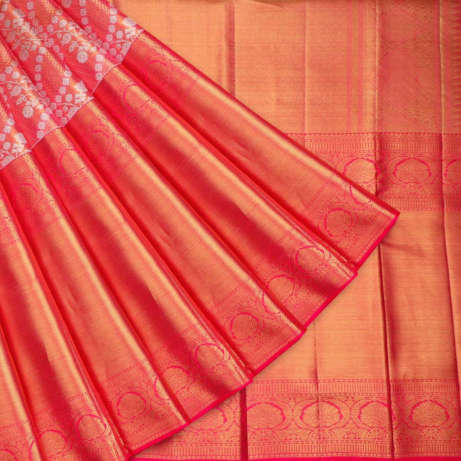 pink tissue kanjivaram silk saree with floral pattern