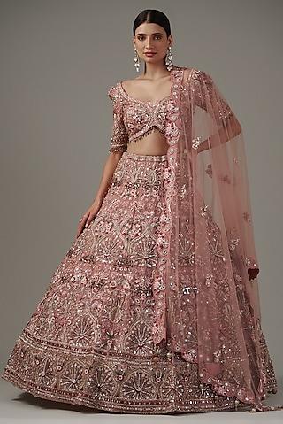 pink tissue organza & net embroidered lehenga set