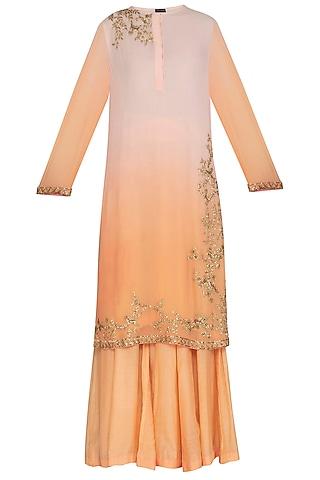 pink to peach shaded embroidered sharara set