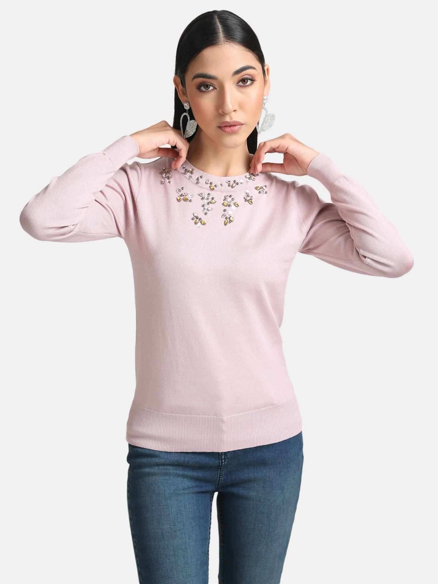 pink tonal embellished pullover