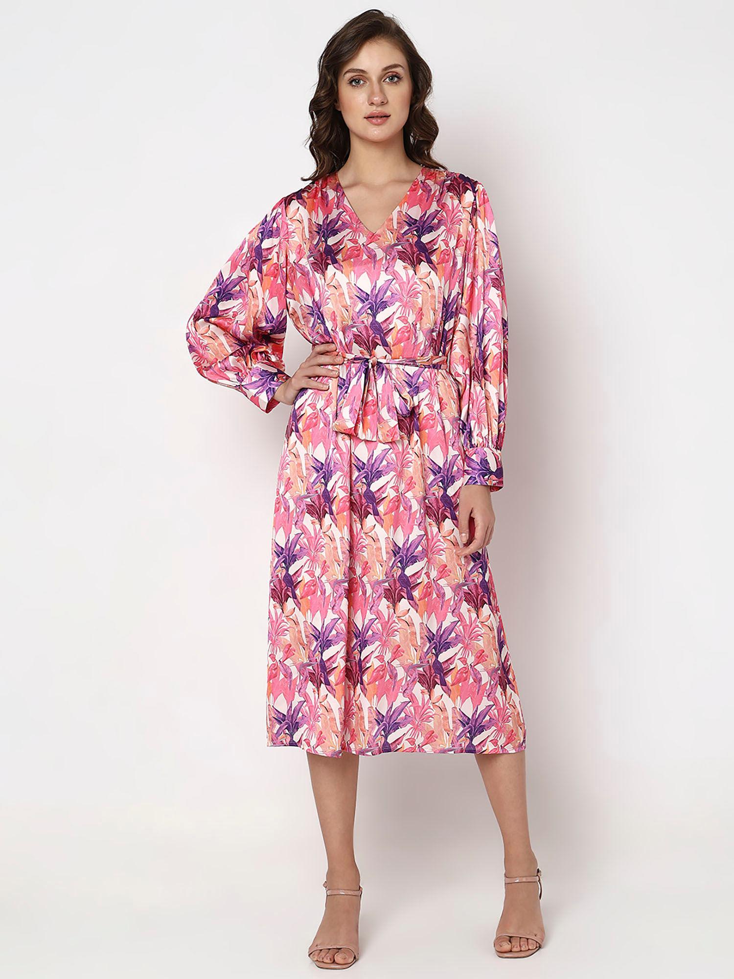 pink tropical print midi dress (set of 2)