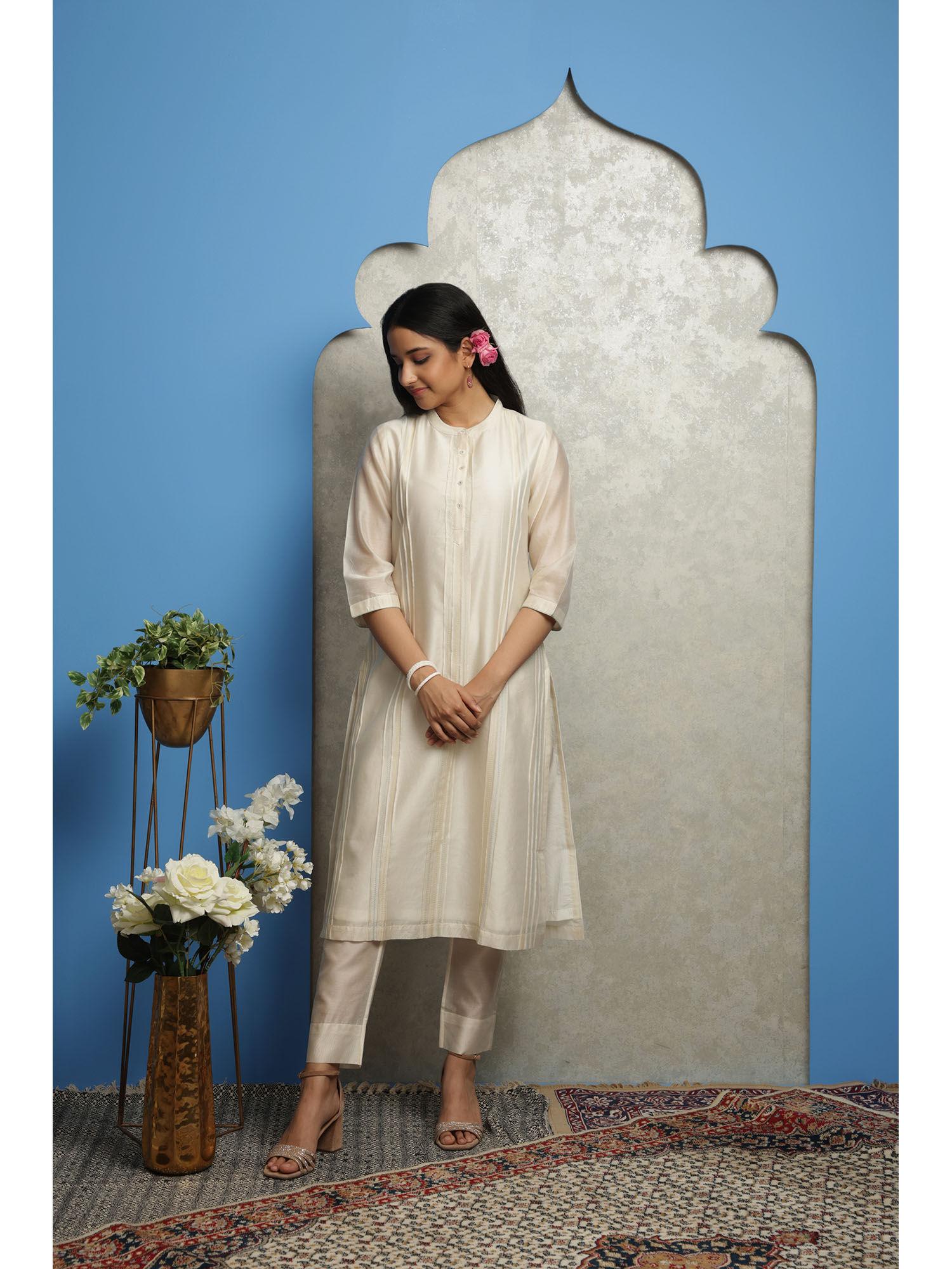 pink tuck chanderi kurta