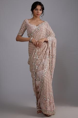 pink tulle embellished saree set