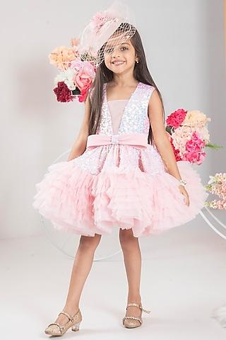 pink tulle frilled dress for girls