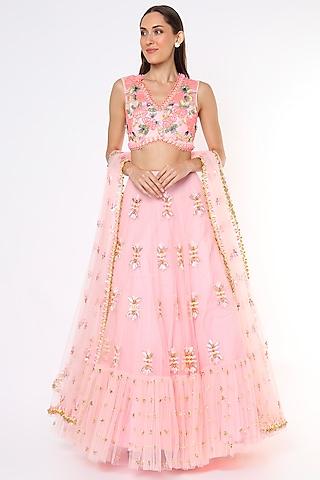 pink tulle lehenga set