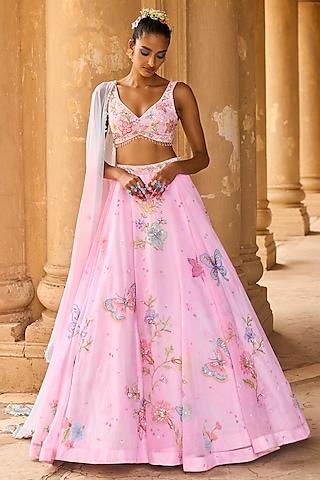 pink tulle printed lehenga set