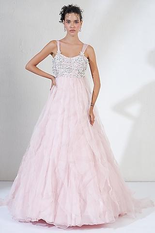 pink tulle rosette embellished gown