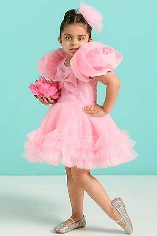 pink tulle ruffled dress for girls