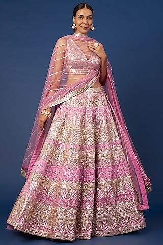 pink tulle sequins embroidered lehenga set