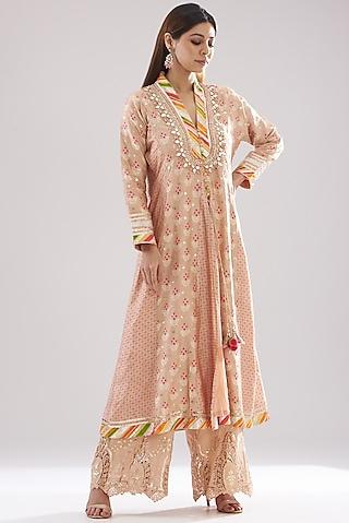 pink tussar silk anarkali set