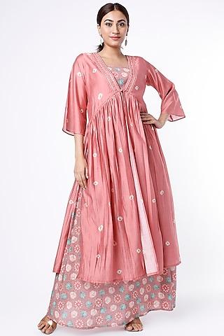 pink tussar silk dress with jacket