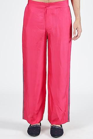 pink twill silk printed trousers