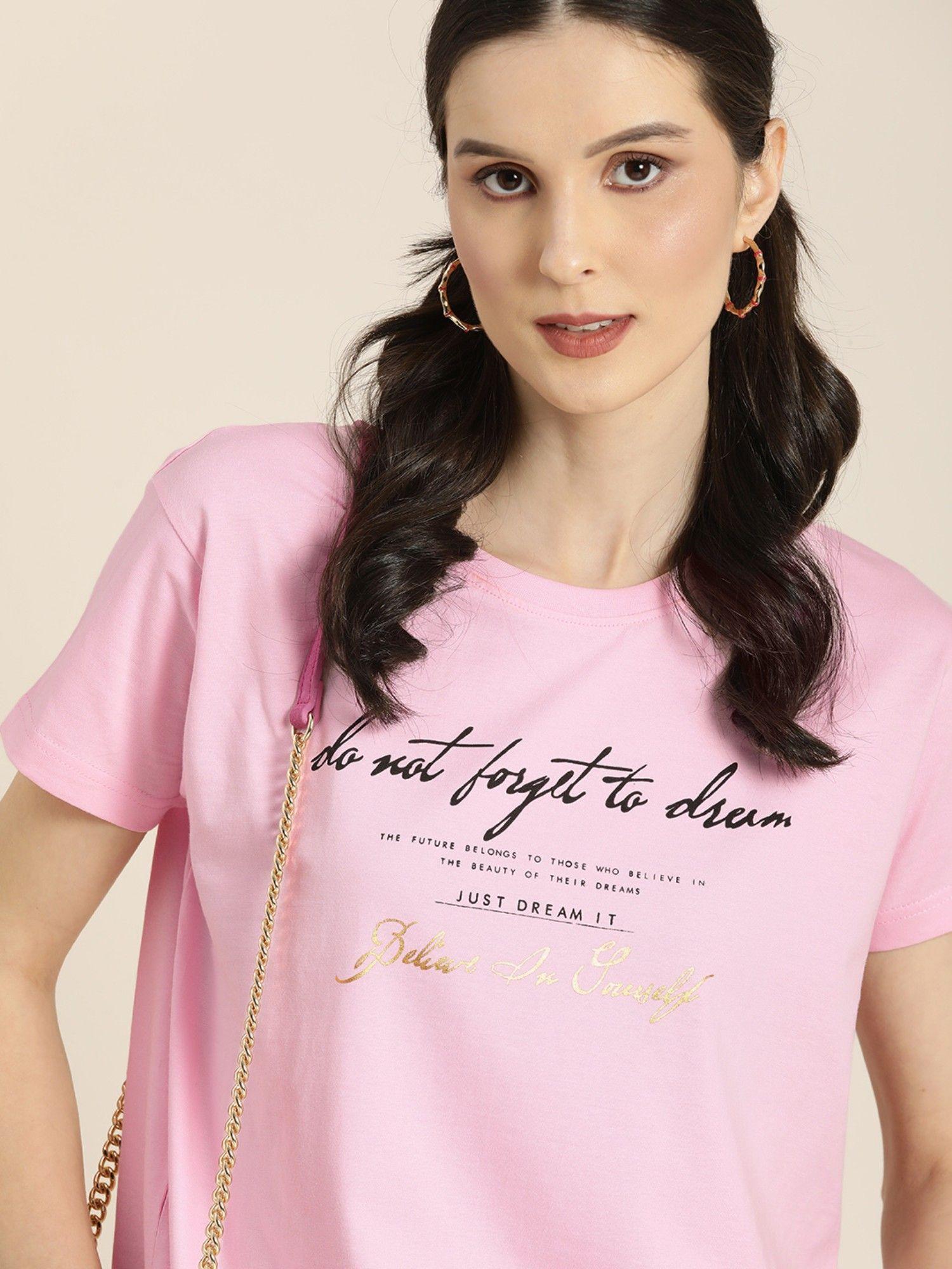 pink typographic boxy regular t-shirt