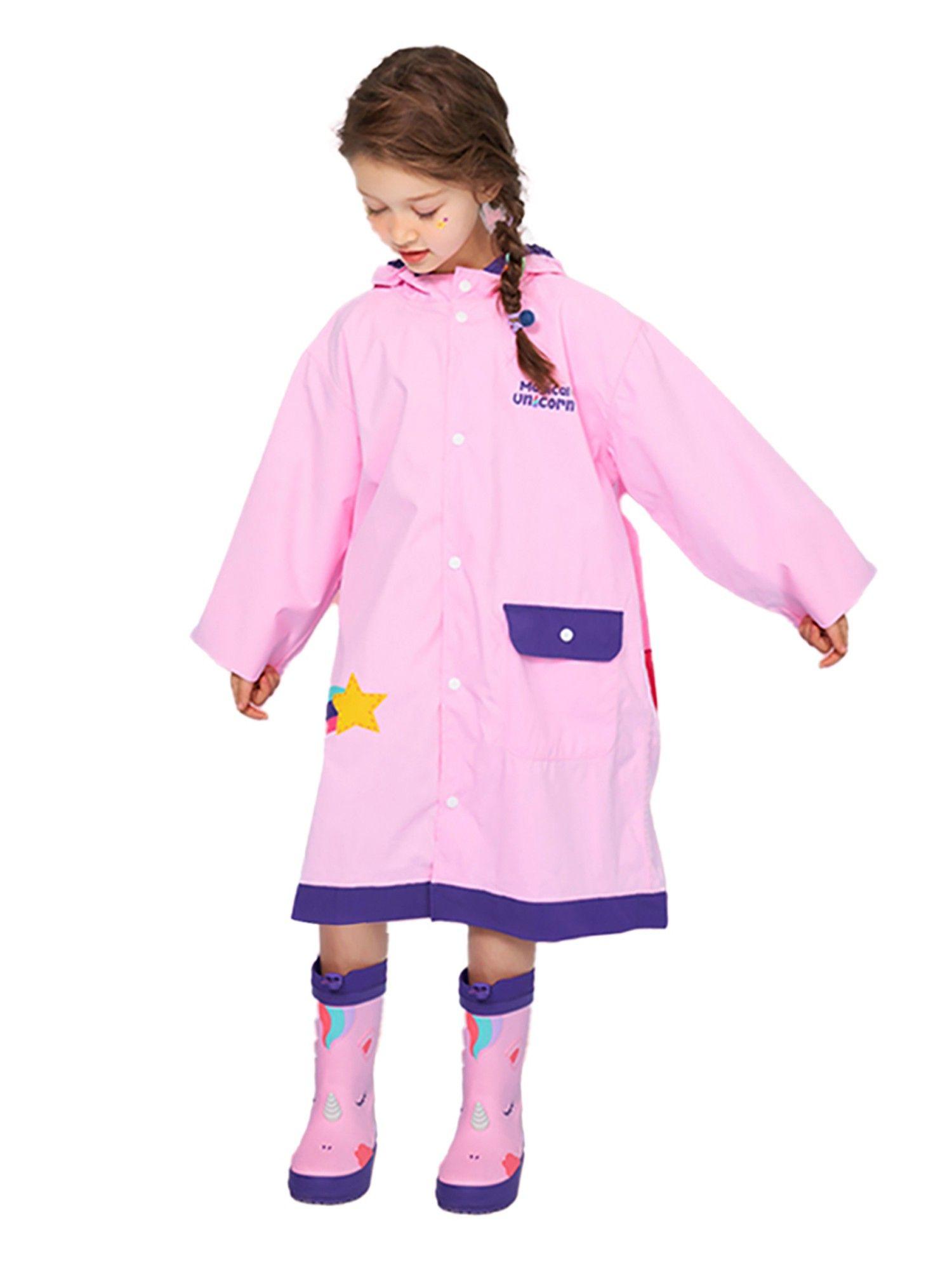 pink unicorn kids raincoat with backpack carrying space