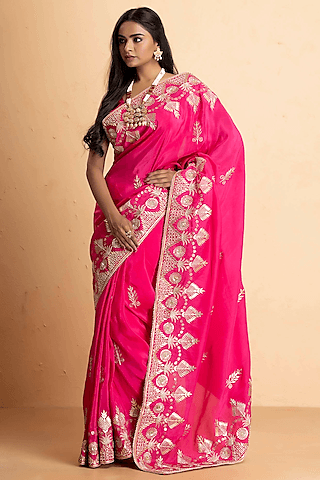 pink upada silk embellished saree set