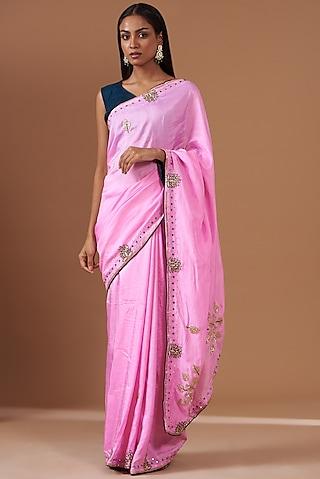 pink upada silk embroidered saree