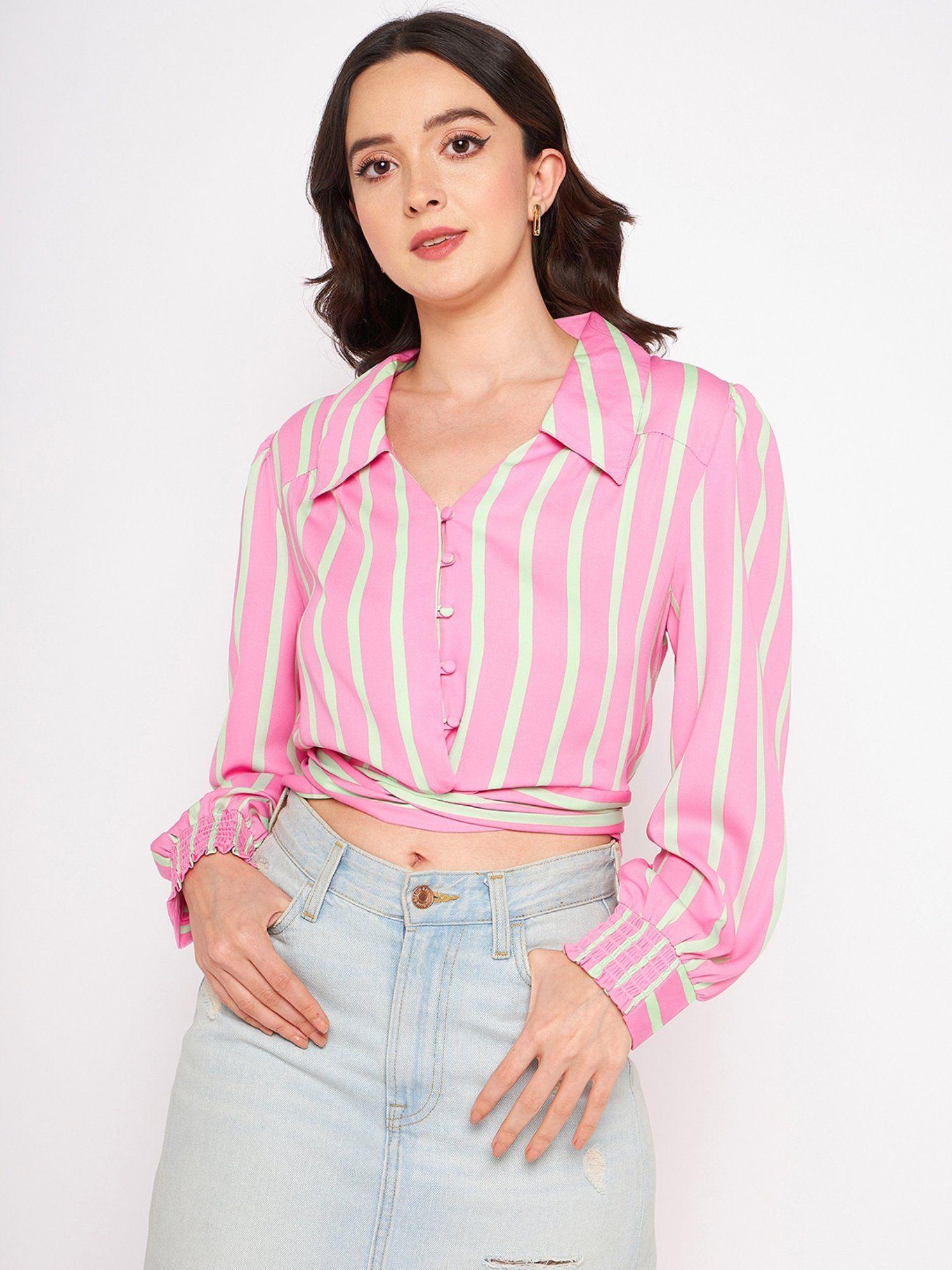 pink v-neck full sleeve shirts