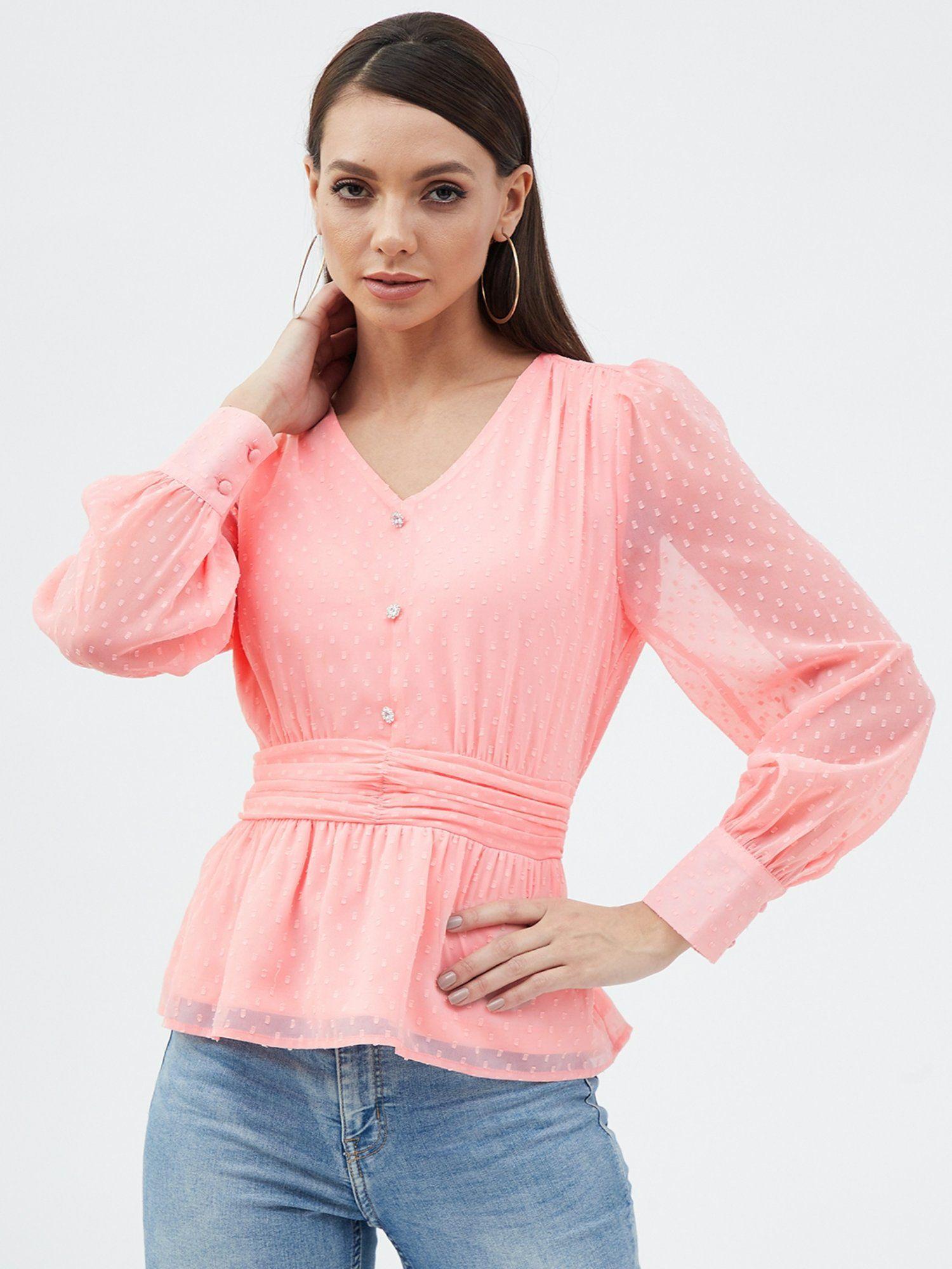 pink v-neck full sleeve top