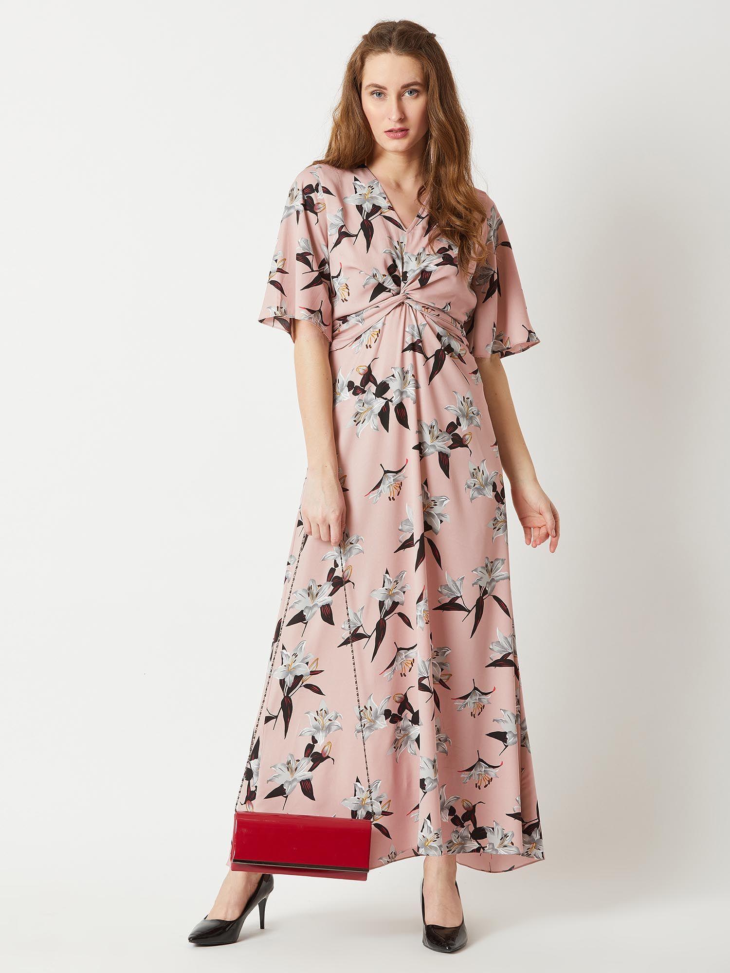 pink v-neck maxi dress