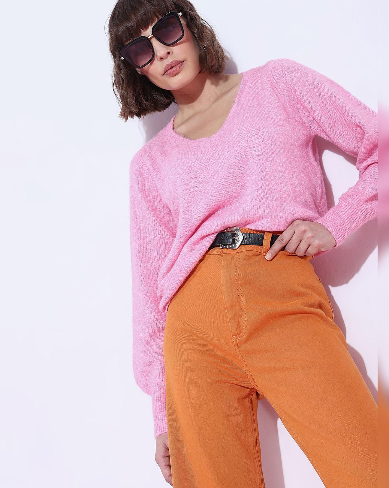 pink v-neck pullover