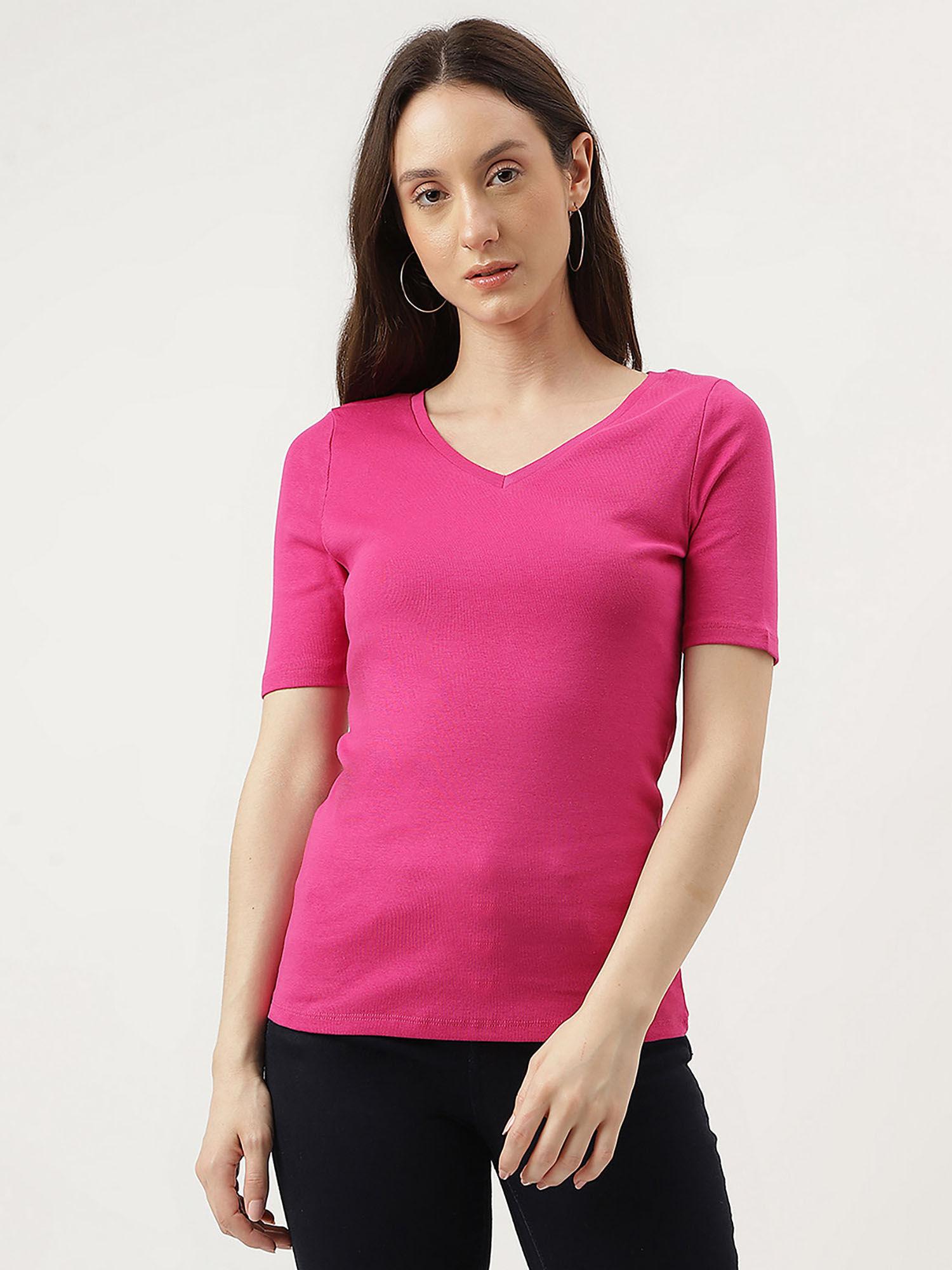 pink v-neck slim fit t-shirt