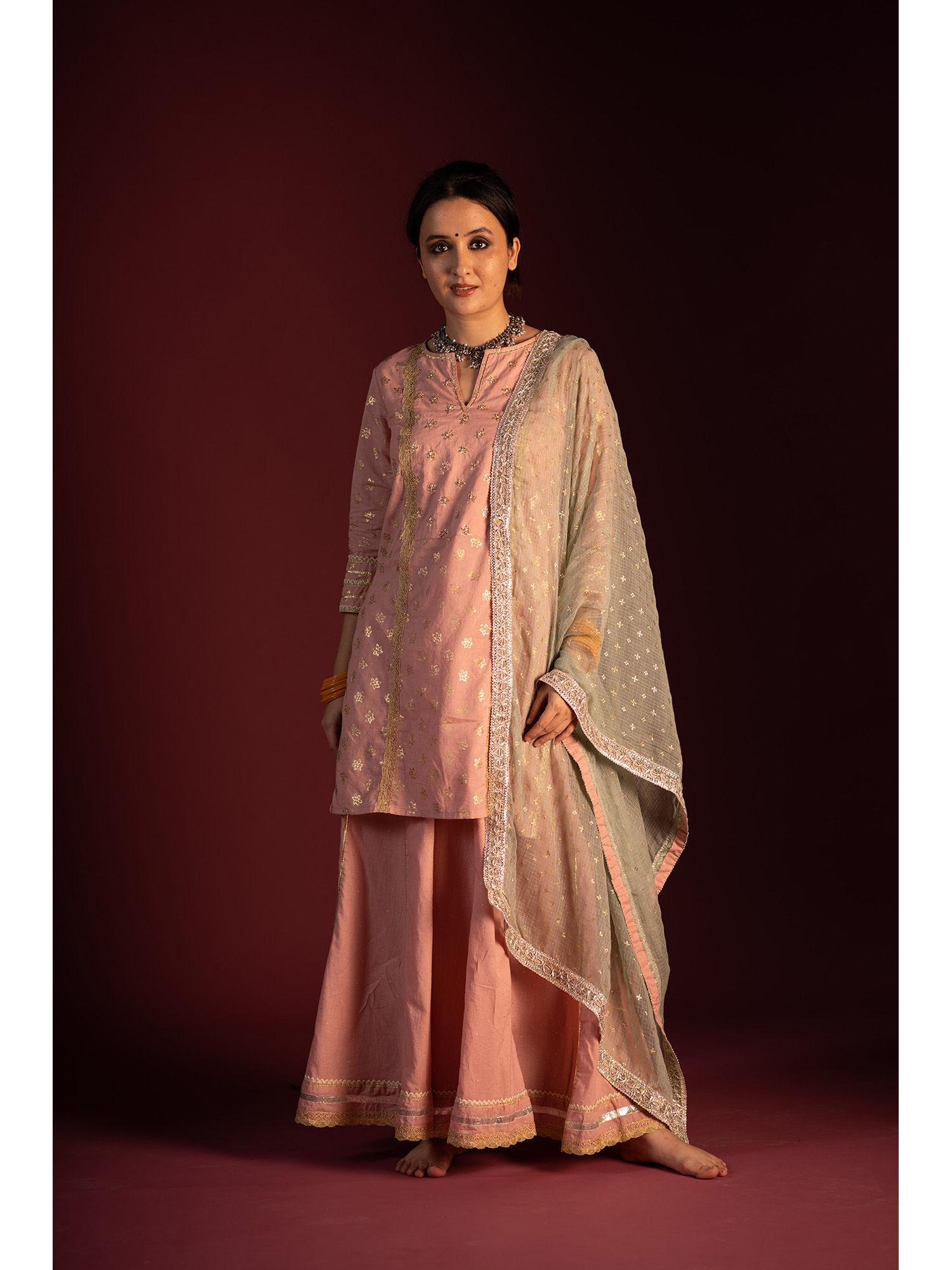 pink varun zardozi printed & embroidered kurta
