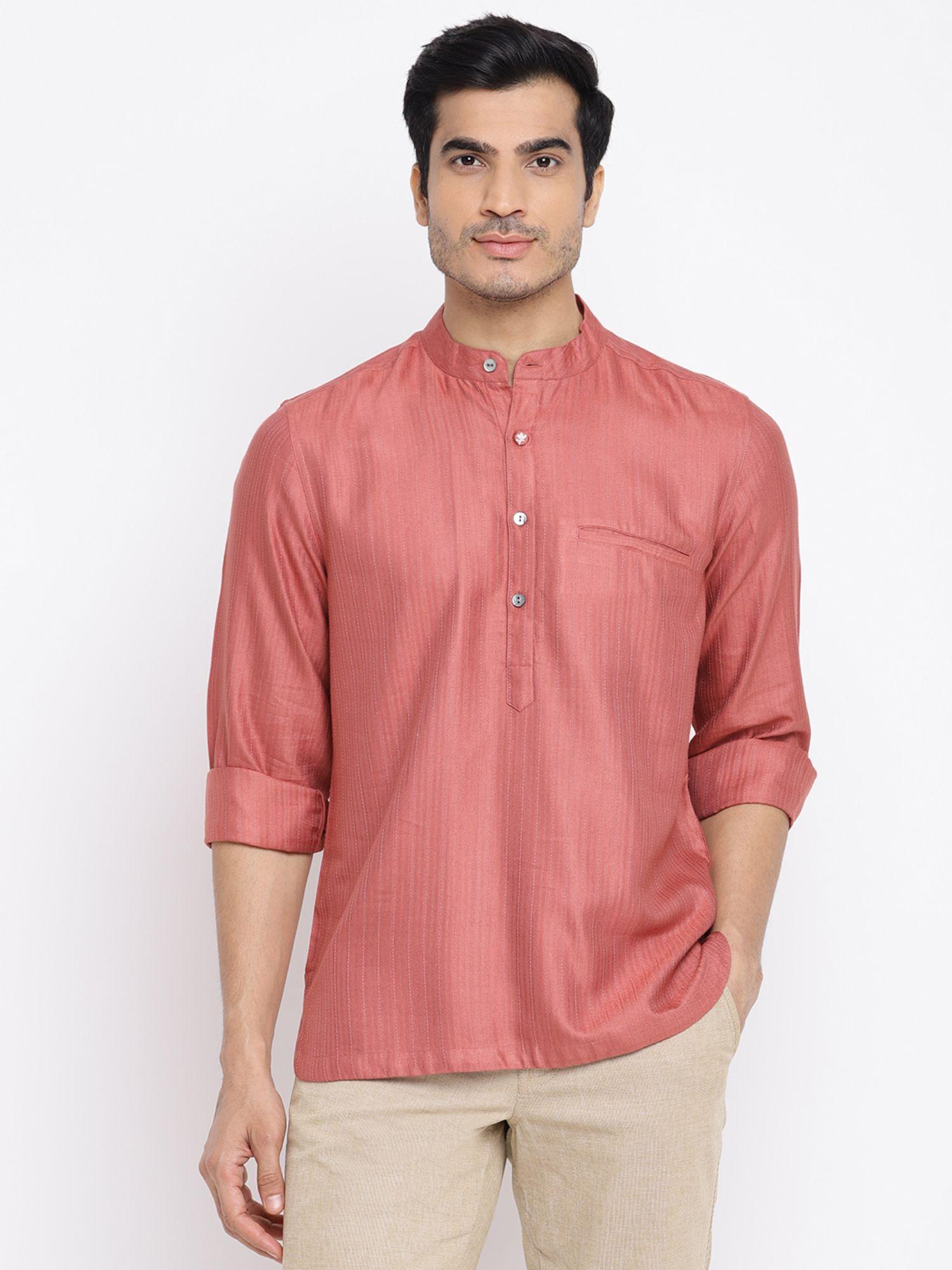 pink viscose blend slim fit mid placket shirt