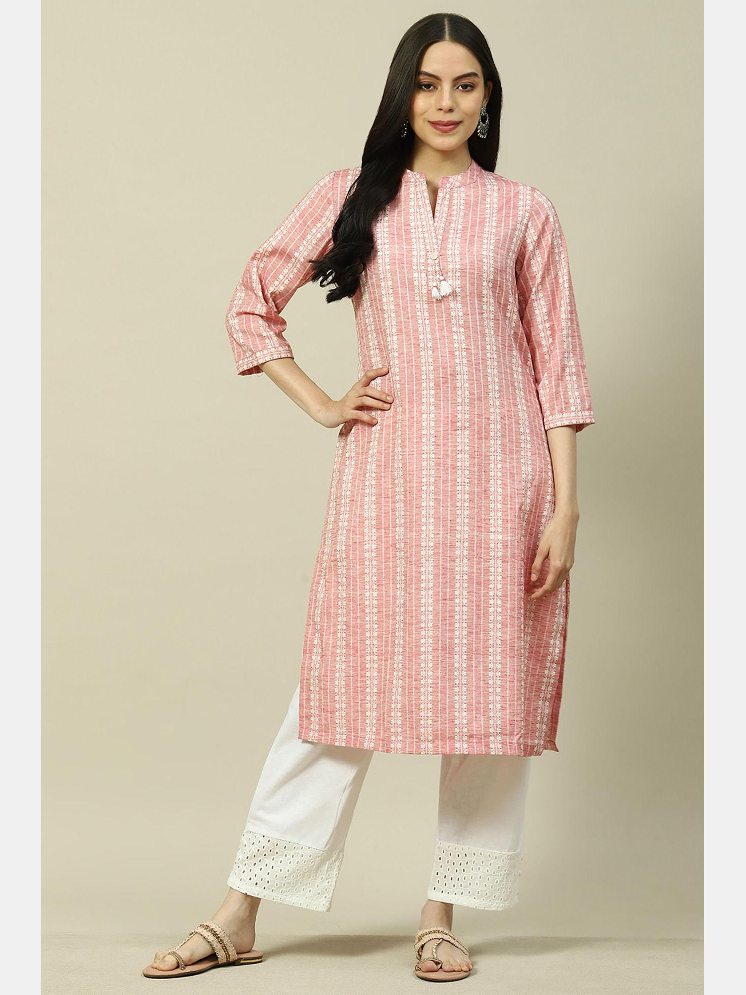 pink viscose blend straight kurta