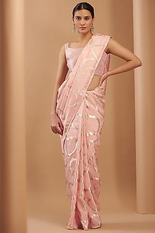 pink viscose embroidered saree