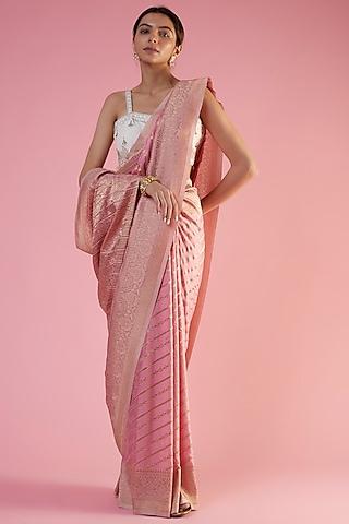 pink viscose georgette brocade embroidered saree