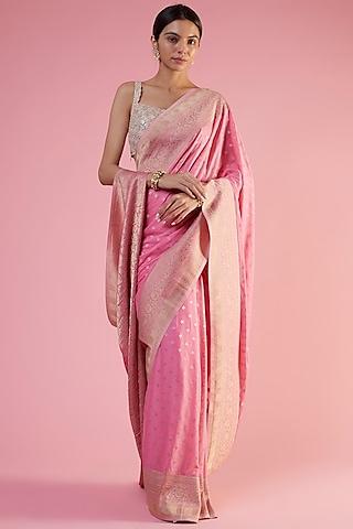 pink viscose georgette brocade embroidered saree