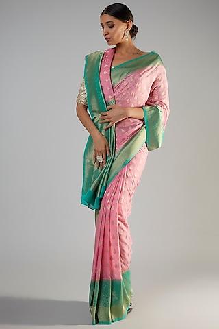 pink viscose georgette brocade saree