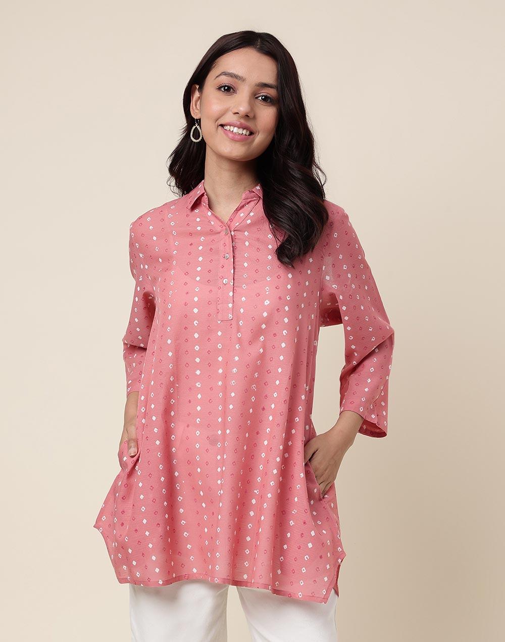 pink viscose hand block printed tunic