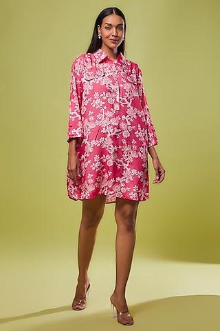 pink viscose modal digital printed tunic shirt