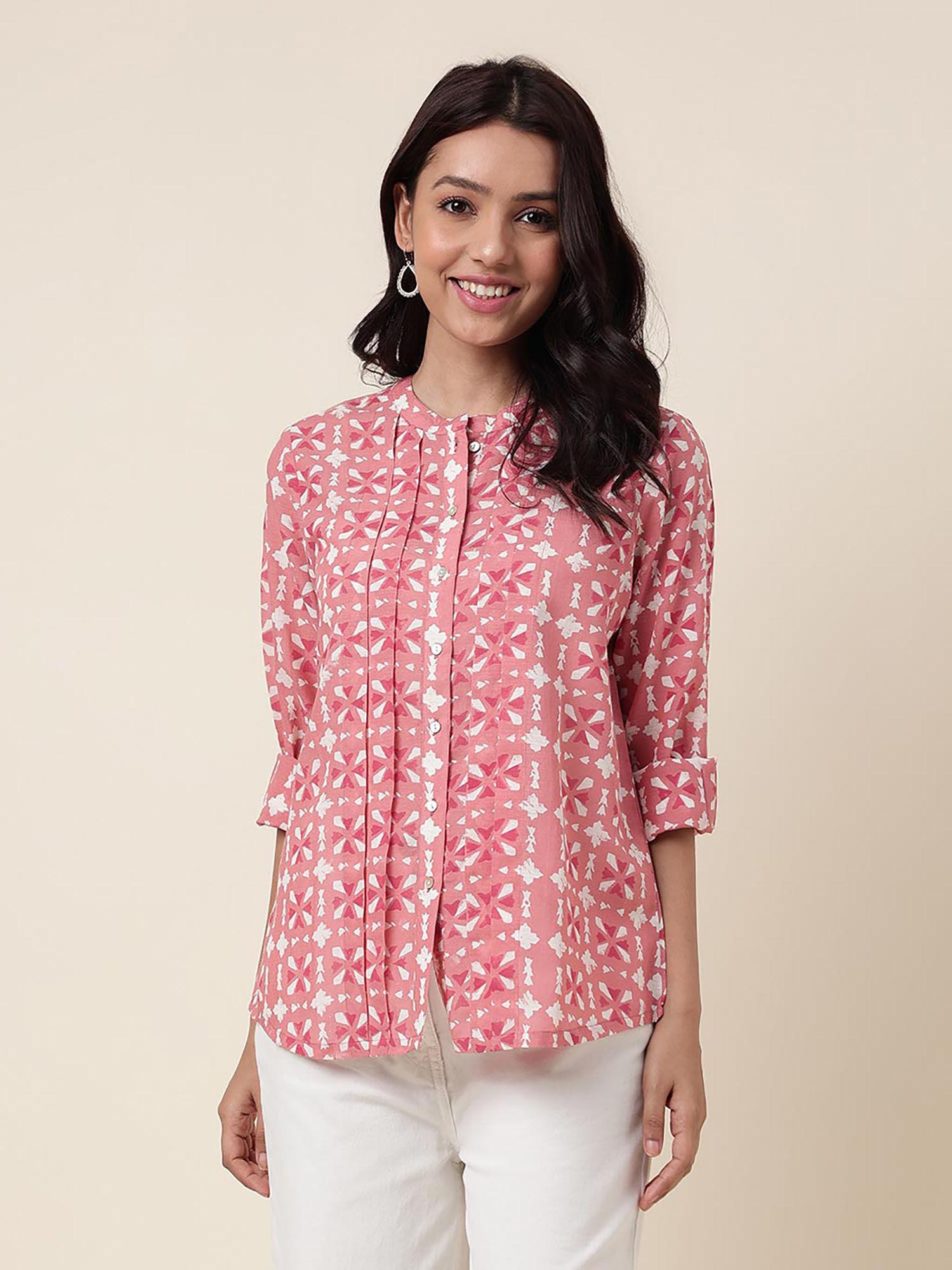 pink viscose pintucks women shirt