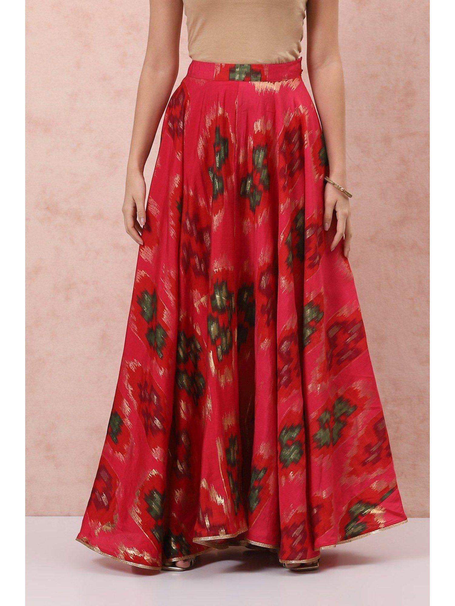 pink viscose printed ethnic skirt