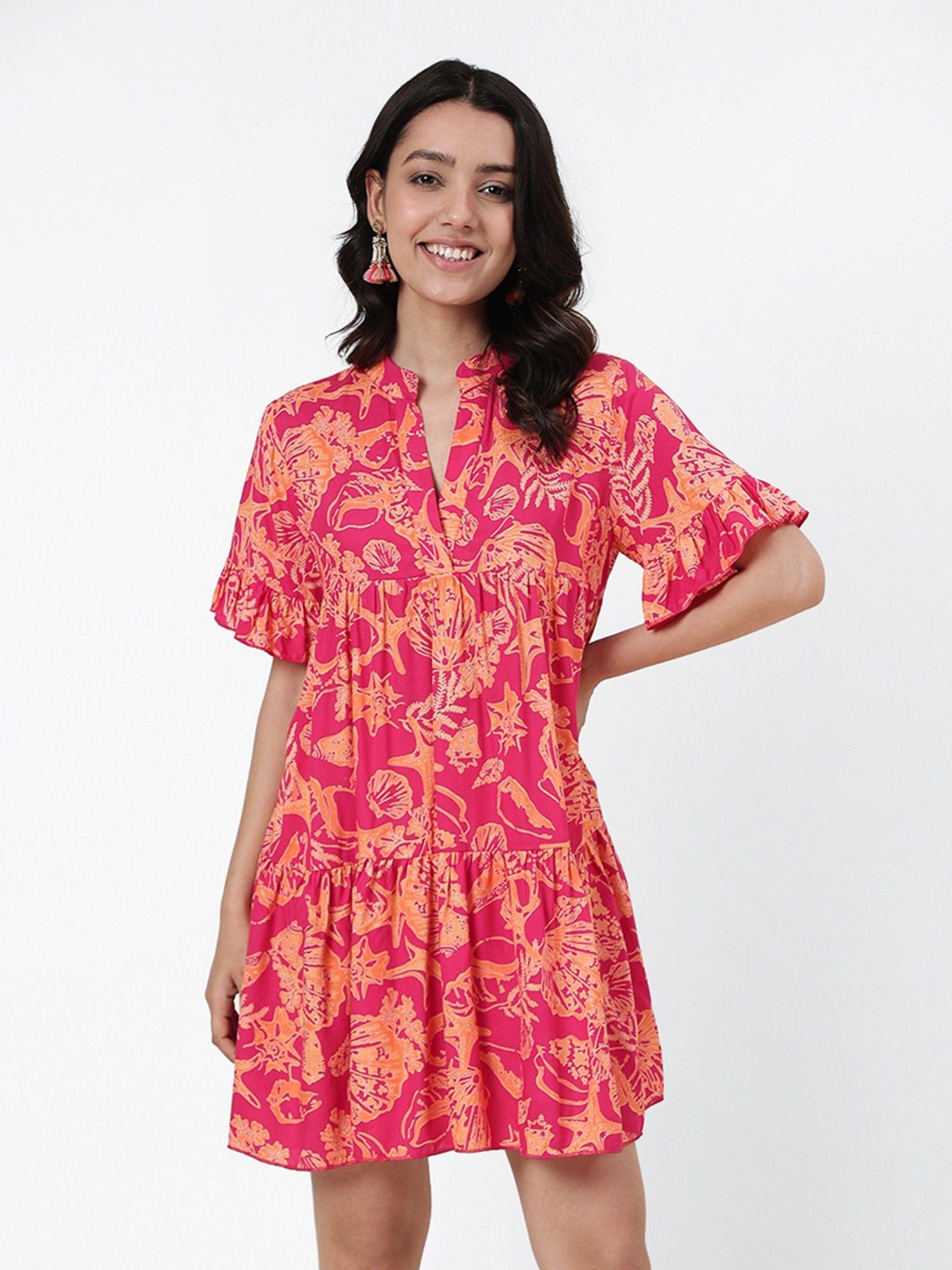 pink viscose printed mini dress