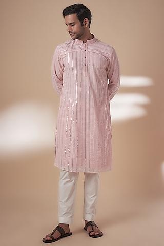 pink viscose silk anchor embroidered sequins kurta set