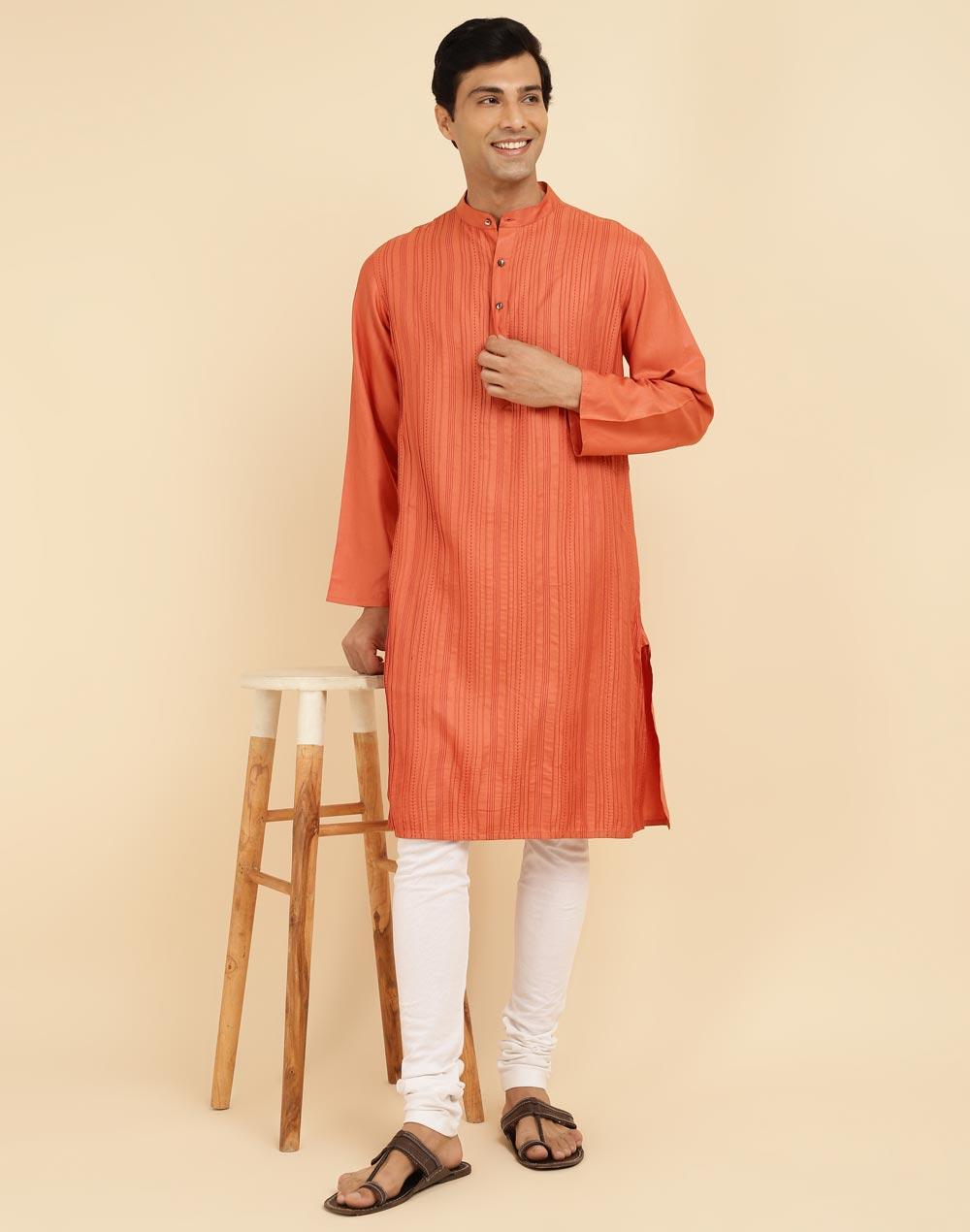 pink viscose silk pintucks long kurta